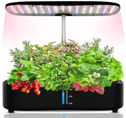 ZKLGS Lámpara de Cultivo, Kit de Sistema de Cultivo hidropónico, Kit de jardín de Hierbas Inteligente de 12 cápsulas for Interior, jardín de Interior, con LED de Cultivo de 24 W, Color Negro