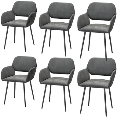 Xinyvee Chaise Salle a Manger Velours Lot de 6, Chaises Salle Manger Lot de 6 en Gris foncé avec des Pieds Noirs, Fauteuil Multifonction élégante et Haut de Gamme