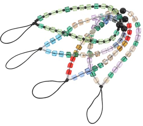 ARTSEWPLY Lot de 4 Dragonnes pour Téléphone Portable à Perles Carrées en Cristal Coloré Légères et Sécurisées Cordons Bijoux pour Smartphone et Occasions Spéciales