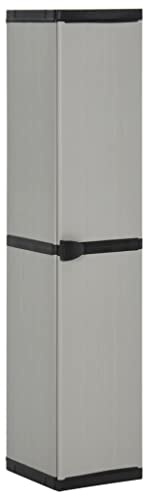 Teenpull Garten-Lagerschrank mit 3 Böden, Grau & Schwarz, 34x40x168 cm, PVC & PP, Robuster Outdoor Storage Cabinet für Terrasse & Balkon