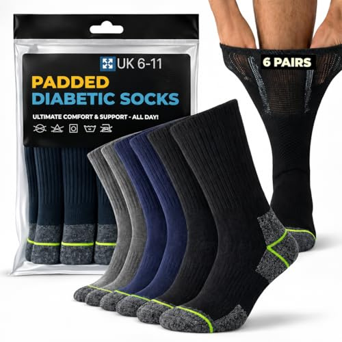 Towelogy Diabetic Work Socks for Men Heavy Duty Thick Mens Boot Socks Loose Fitting Soft Top Cushioned Work Socks UK SIze 6-11
