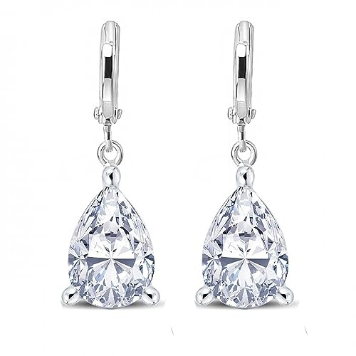 Crystalline Azuria Tropfenfürm Ohrringes 18ct Weiß Vergoldet Haken Ohrhänger mit Zirkonia Kristalle für Damen und Mädchen