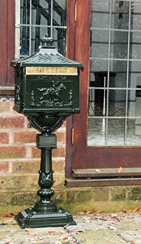 Black Country Metal Works Traditional Huntingdon Post Box on Stand with Rear Lockable Access Door (Green)