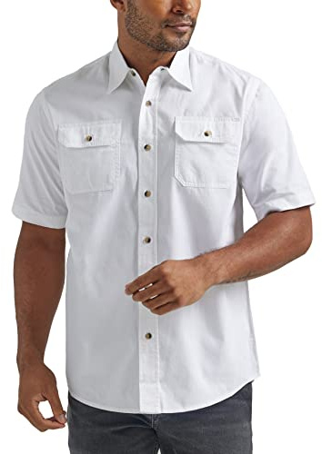 Wrangler Authentics Chemise tissée Classique à Manches Courtes pour Homme, Blanc Brillant, Taille L