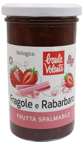 Baule volante Composta di fragole e rabarbaro biologica - Confettura naturale con sciroppo d'agave e succo di mela - Gusto fresco ed equilibrato