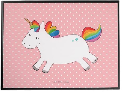 Mr. & Mrs. Panda tischpad Einhorn Happy - Geschenk, malunterlage, schreibauflage, Spaß, malunterlagen, Unicorn, Unterlage Schreibtisch, Freude, tischmatten, Einhörner, schreibtischunterlage, Witzig