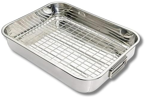 VR7 Baking Tray with Rack Roaster, Stainless Steel Baking Sheet Pan with Cooling Rack, Healthy & Non Toxic, Mirror Polish & Easy Clean - Dishwasher Safe