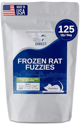 MiceDirect 125 Frozen Rat Fuzzies Feeders Snake Food for Adult Corn Snakes Ball Pythons (2-2.5 in)(Pack of 125)(1125 Grams Min)