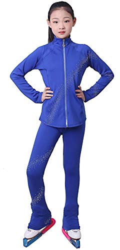 Kmgjc Eiskunstlauf-Jacke mit Hose, Damen, Trainingsjacke für Eiskunstlauf, Blau, XL