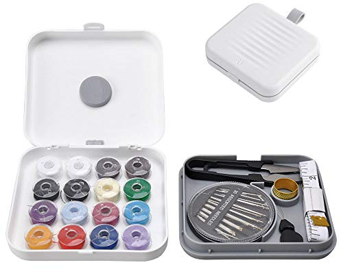 Mini Nähset - Reise-Grundausstattung - Nähkästchen Klein mit Inhalt - 16 Nähgarn-Farben, Nähnadeln, Nähzubehör, Nähutensilien - Kompaktes Nähzeug Set in Magnetdose -Sewing Kit (Weiß)
