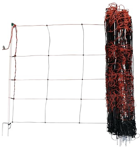 Kerbl Hobbyfarming TitanLight Net (Tiernetz, Länge 50 m, Höhe 90 cm, Farbe orange/schwarz, mit Doppelspitze, Anzahl Pfähle 14, Weidezubehör) 27352