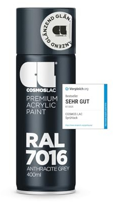 CL COSMOS LAC Acryllack Sprühdose in vielen RAL Farbtönen - 400ml Spraydose perfekt für DIY, Upcycling und andere Lackierarbeiten geeignet (RAL 7016)