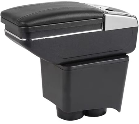 Armlehne Mittelkonsole Mittelarmlehne Auto Organizer Armlehnenbox Kompatibel Mit VW Polo 4 IV 9N 2002-2009 Getränkehalter Becherhalter Aschenbecher 3D Drehbar Leder Schwarz Autohobby