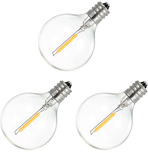 Beada 3Pcs G40 Led Replacement Light Bulbs, E12 Screw Base Shatterproof LED Globe Bulbs for Solar String Lights Warm White, Transparent