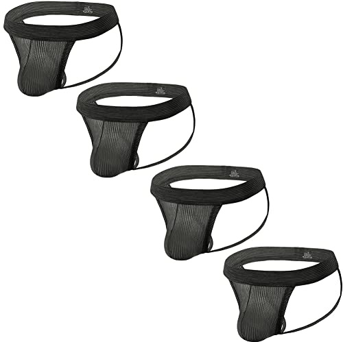Sommarkod herr suspensoar bekväma män sport suspensoar underkläder för gym sport atletisk support, 4-pack svart, S