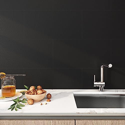 FunStick Pavimento PVC Adesivo Nero Opaco 30X60CM 5 Piastrelle Adesive Cucina Adesivi Murali Nero Pavimento in Vinile Mattonelle Adesive per Bagno Pavimento PVC Carta da Parati Adesiva Muro Nera