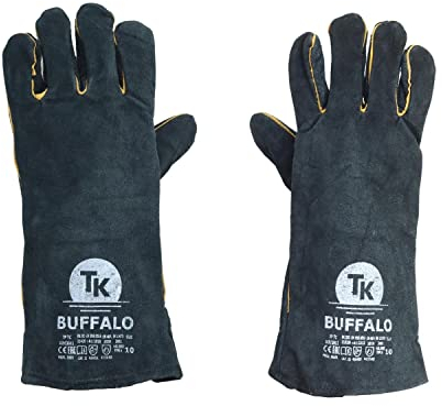 TK Buffalo 72 Paar Set - Schweißerhandschuhe, Grillhandschuhe, Feuerfeste Handschuhe, Baumwollgefüttertes Leder, Doppelnähte, Schutzhandschuhe für Kamin, BBQ, Grill, Herd, Schwarz, Gr. 10