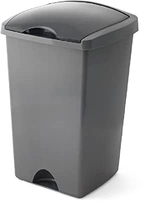 Addis 50ltr Lift Up Flat top Kitchen Waste Trash Complete Bin, Metallic Silver & Dark Grey