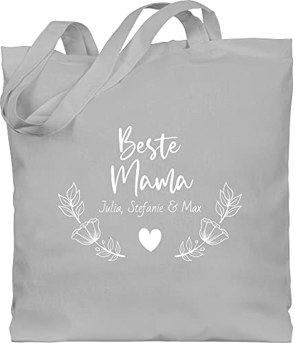 Baumwolltasche - Beste Mama Scandi - Kranz Blumen Herzen Namen - weiß - Unisize - Hellgrau - tasche geschenke für seine mutter mom herz beutel personalisierte mummy bag muttertag taschen