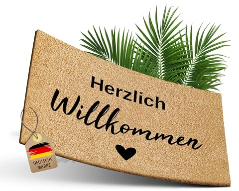 ElbFuchs Kokos Fußmatte 60x40 Willkommen I Extra langlebige & rutschfeste Kokosmatte I Für Innen & Überdachte Außenbereiche I Ideal als schmale Schmutzfang- und Eingangsmatte
