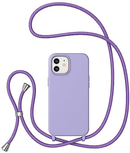ZTOFERA Handykette Hülle Kompatibel mit iPhone 12/iPhone 12 Pro, Liquid Silikon Handyhülle mit Umhängeband, Schutzhülle mit Band Kordel zum Umhängen Necklace Hülle für iPhone 12/12 Pro, Lila