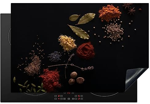 KitchenYeah© Protection Pour Plaque Induction Deco Cuisine Protégé Cache De | 80x52 cm - Cuisson Vitroceramique Kitchen Herbes - Noires - Epices - Cuisine - Cuisson