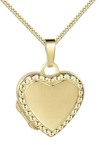 JEVELION Kleines Herz Medaillon zum Öffnen Anhänger für 2 Bilder 585 Gold Bilder Amulett 14 Karat mit Kette und Schmuck-Etui