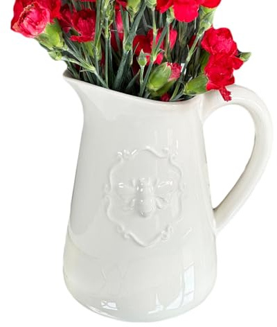 Queen Bee Jug Vase Glazed Ceramic Glossy White Flower Holder Kitchen Table Decor