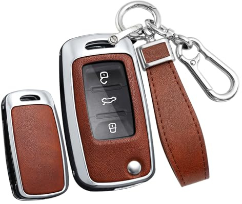 TECART Smart Autoschlüssel Hülle cover Passt für VW Caddy Jetta Bora Beetle EOS Golf 4 5 6 Polo Passat 3BG 3B Ledermuster Tragbar Schutzhülle Schlüsselcover Zubehör Schlüssel B