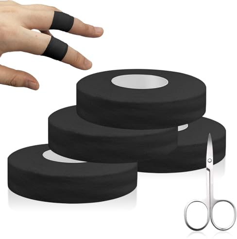 4 Rollen Schwarz Fingertape Stark, Wasserfeste Klettertape, Hautfreundliches Sporttape für Handball, Volleyball, Elastisches Kinesiologie Tape für Torwart Training, Physio-Tape für Kraftsport（40cm）