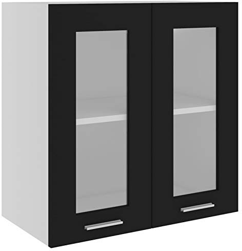 Gecheer Space-Saving Black Engineered Wood Glass Hanging Cabinet with 60 kg Capacity Model802522