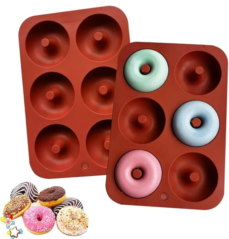 ZEACCT 2 Piezas Molde Antiadherente para Hornear Donut de 6 Cavidades, Molde Donuts Silicona, Molde de Rosquilla, para Pasteles, Magdalenas, Bagels, Galletas (Rojo Ladrillo)