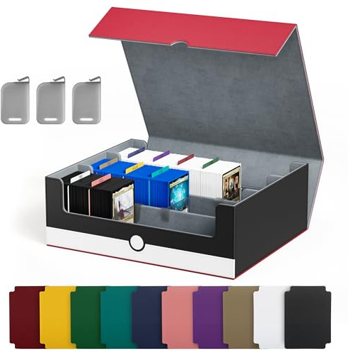 UAONO Karten-Aufbewahrungsbox für Sammelkarten, 1800+ PU-Leder, Commander-Kartendeck-Hülle, Magnetverschluss, Kartenhalter, passend für magische Spielkarten (Rot und Weiß)