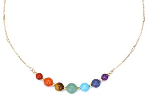 GEHECRST Edelstein 7 Chakra Heilsteine Kette Kristall Halskette mit Einstellbar Kette Glückskette Reiki Healing Talisman spirituelle Geschenke