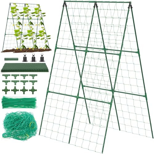 Keyohome Cucumber Trellis A Frame, Easy to Install Cucumber Support, Gardening Trellis for Climbing Plants, Tomatoes, Vegetables