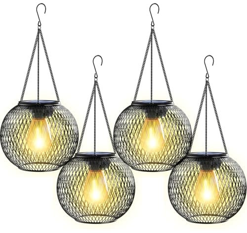 Lanterne Solari da Esterno,Ortiny 4 Pezzi Lanterne da Esterno con IP 65 Lanterne Halloween Ideale per Matrimoni Giardino Natale Feste Patio Eventi per IInterni ed Esterni Decorazioni(Bianco caldo)