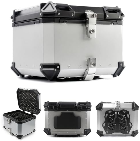 Topcase Motorradkoffer Aluminium Top Case Universal Mit Rückenlehne, 28L 36L 45L 55L 65L 80L 100L,Motorrad Heckkoffer Für Roller, Mofa & Quad (Color : Silver, Size : 45L)