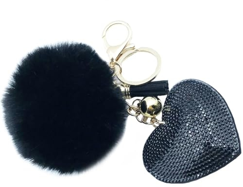 Xsclpomddy Glitter Schlüsselanhänger Herz Anhänger Schlüsselring Herzanhänger mit Pom Pom Schlüsselbund Taschenanhänger Ball für Handtasche Auto Anhänger Dekoration