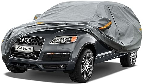 Kayme Robustes Autoabdeckung Wasserdicht Atmungsaktiv Passend für Audi Q7 (2005-2025), Vollgarage Autoplane für Sonne Staub Schutz, Auto Abdeckplane Faltgarage (3-7 Tage liefern)