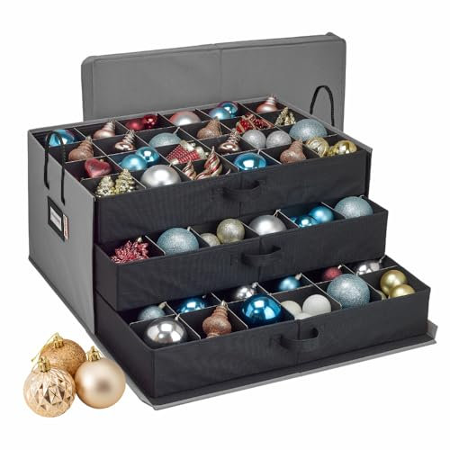 HOLDN' STORAGE Aufbewahrungsbox für Weihnachtsschmuck mit Trennwänden, für bis zu 72 Ornamente (10,2 cm), großer Organizer mit 3 stapelbaren Ablagen, Grau