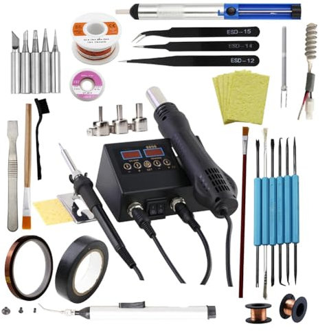 Junterone Stazione di Saldatura di Rilavorazione BGA Ad Aria Calda 2 In 1 per Saldatore, Riparazione Dissaldante per Strumenti di Saldatura IC PCB per Telefoni Cellulari, Spina Europea