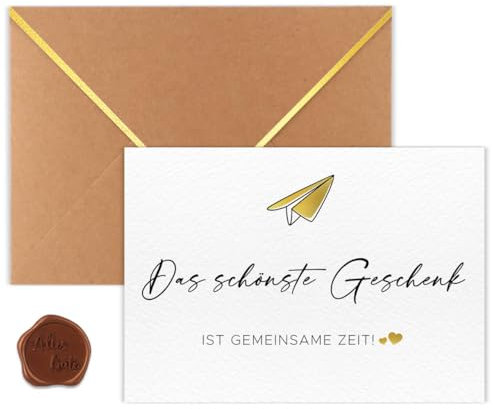 WenmthG Gutscheinkarten zum selbstausfüllen (A6 mit Umschlag und Wachssiegel) - Das schönste Geschenk ist gemeinsame Zeit - Gutschein für gemeinsame Zeit - Gutschein Zeit schenken
