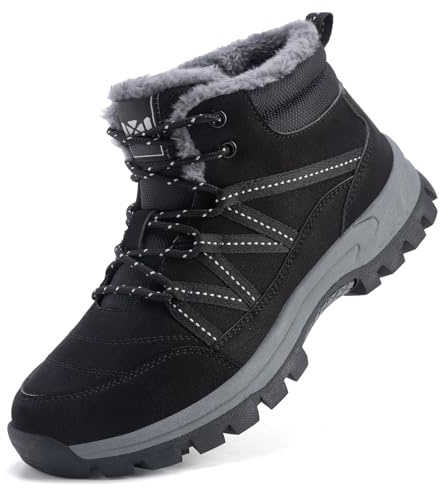 ZHNSHM bottes de neige pour hommes avec doublure en fourrure bottes d'hiver antidérapantes bottines imperméables légères bottes de randonnée en plein air noir