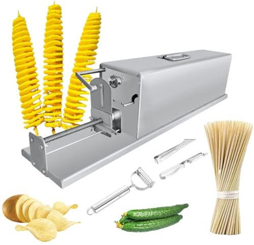 Trancheuse De Pommes De Terre électrique Tornado, Tour De Pommes De Terre Extensible Automatique, Coupe-Frites Commercial en Acier Inoxydable, avec Brochettes De Bambou Gratuites Et Trois Kits