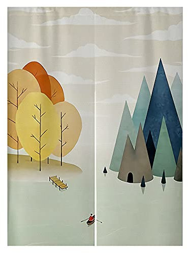Türvorhang Gelber Baum Blau Küchenvorhänge Polyester Raumteiler Vorhang Waschbar Vorhänge Kurz Küchenvorhang Langlebig Fliegenvorhang Terrassentür tür Vorhang Verdickung Vorhang Tür 90x200cm