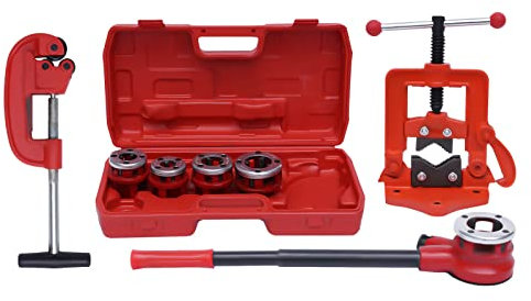 BSTP-Rohrgewindeschneider-Ratschensatz mit 5 Schneideisen 3/8 Zoll, 1/2 Zoll, 3/4 Zoll, 1 Zoll, 1-1/4 Zoll und Koffer, 1/2 Zoll bis 2 Zoll, Hand-Rohrschneider, Rohrgewindeschneider-Werkzeugsatz (5 G