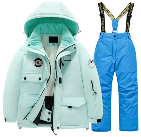Winteranzug Kinder Skianzug 2 Teilig Set Warm Thermoanzug wasserdichte Schneeanzug Winter Snowboard Thermo Overall Gefüttert Skibekleidung Ski Anzug Langlaufski