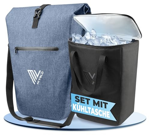 MIVELO Fahrradtasche für Gepäckträger 25L + Kühltasche Fahrrad 15L - Gepäckträgertasche wasserdicht mit gepolstertem laptopfach & Umhängegurt - Packtasche