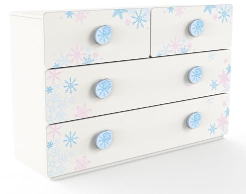 habeig Kinder Kommode mit Schneeflocken-Design, 120x78x41cm, 4 Schubladen, Weiß-Blau
