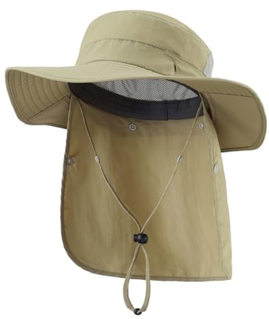 Magracy Unisex UPF 50+ Wide Brim Sun Hat with Neck Flap Breathable Safari Hat for Outdoor Fishing Hiking